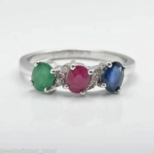 Echtschmuck-Ringe aus Edelstein und Sterlingsilber Saphir