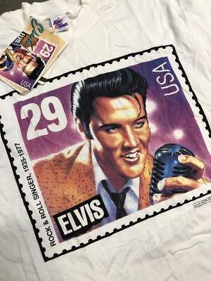 Vtg 90s Elvis Presley Mail Stamp Graphic T-Shirt Adult XL