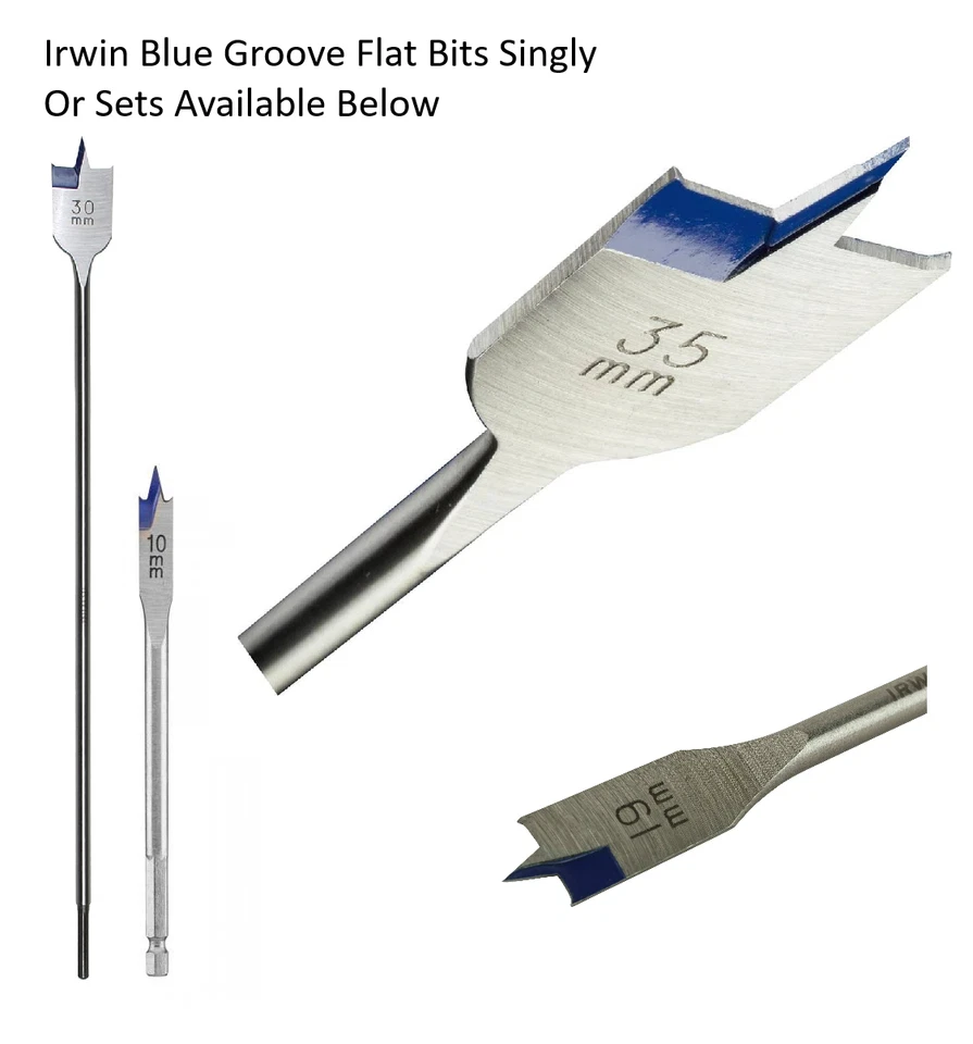 Irwin Blue Groove Long & Standard Wood Cutting Flat Spade Drill Bits Or Sets
