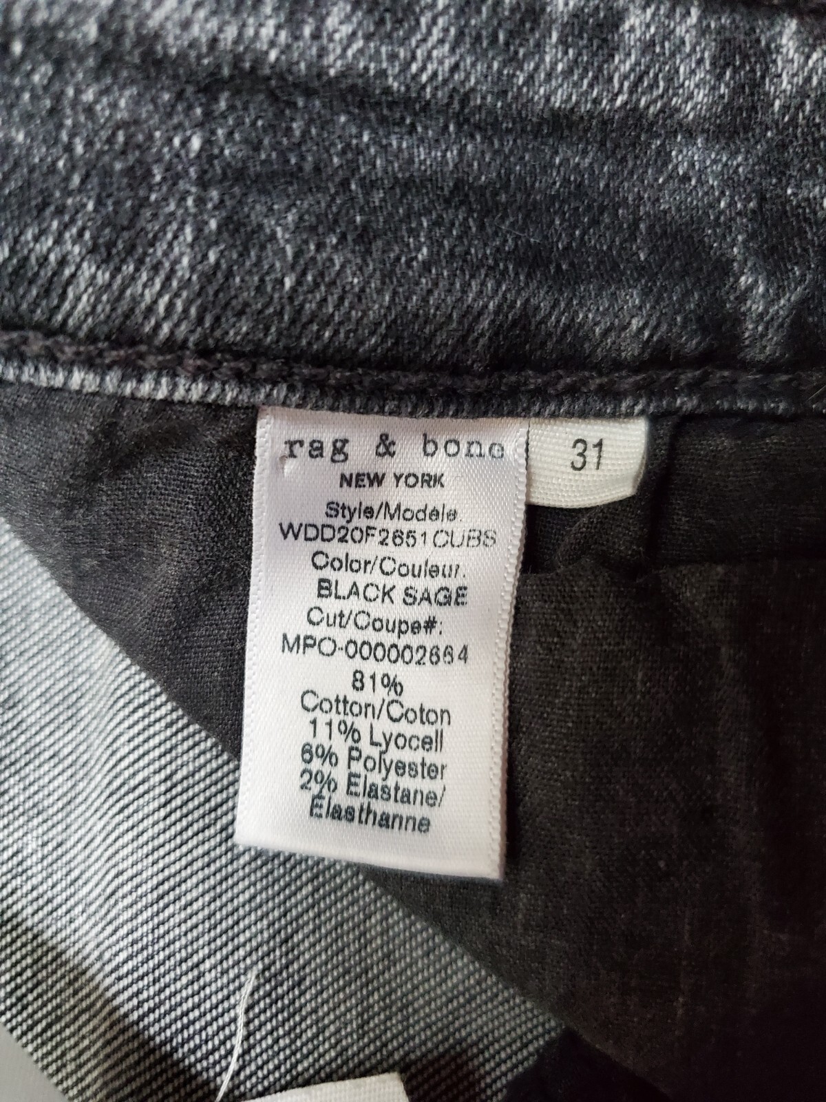 NWT Rag & Bone Cate Mid Rise Ankle Skinny Jeans Black Sage 31