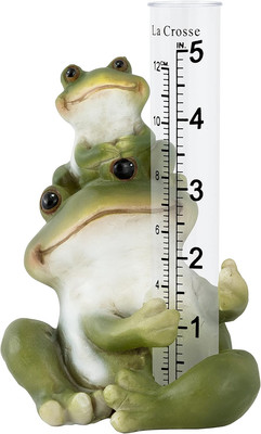 704-4114 5 In. Table Standing Polyresin Frog Rain Gauge, Green