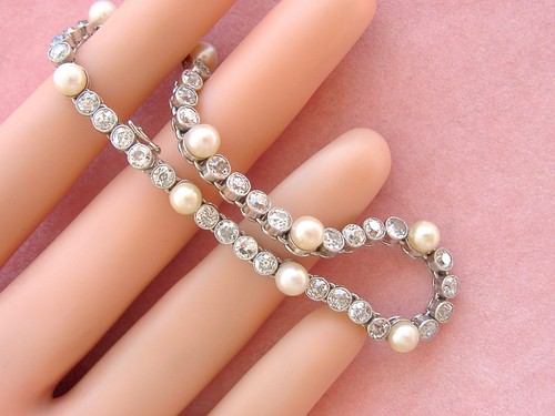 ANTIKES EDWARDIANISCHES TENNISARMBAND 5,5 kt MINE DIAMANT PERLE 7 ZOLL PLATIN 1910 - Bild 9 von 19