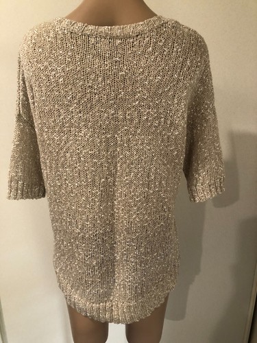 Rockmans Size M Beige White Boucle Knit Short Sleeve Stretch Jumper Top GUC - Picture 5 of 6