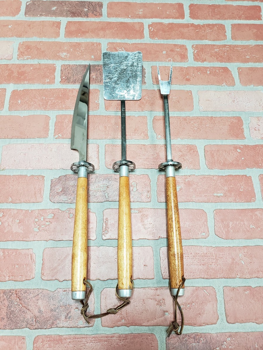 3891 Vintage Mr Cheftender Ranger BBQ Set of 3 Tools Wood Handle