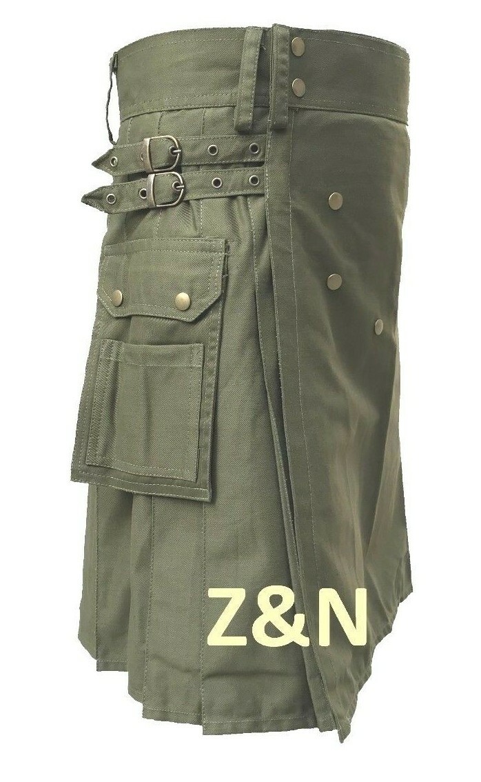 New Olive Green Cotton Utility Kilt