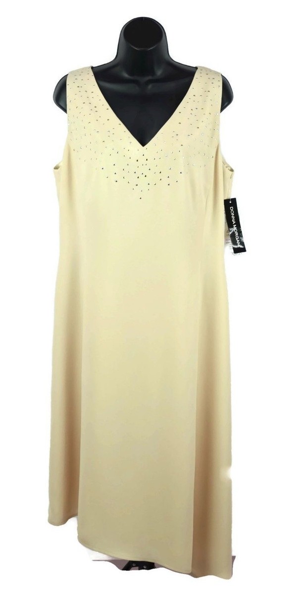 donna morgan asymmetrical dress sz 14 Asymmetric Cocktail Formal Sand Beige Gold Silver Dots Color:Regency 57in long 92% Polyester ModelV_Wedding Shop 100+ A-Line Wedding