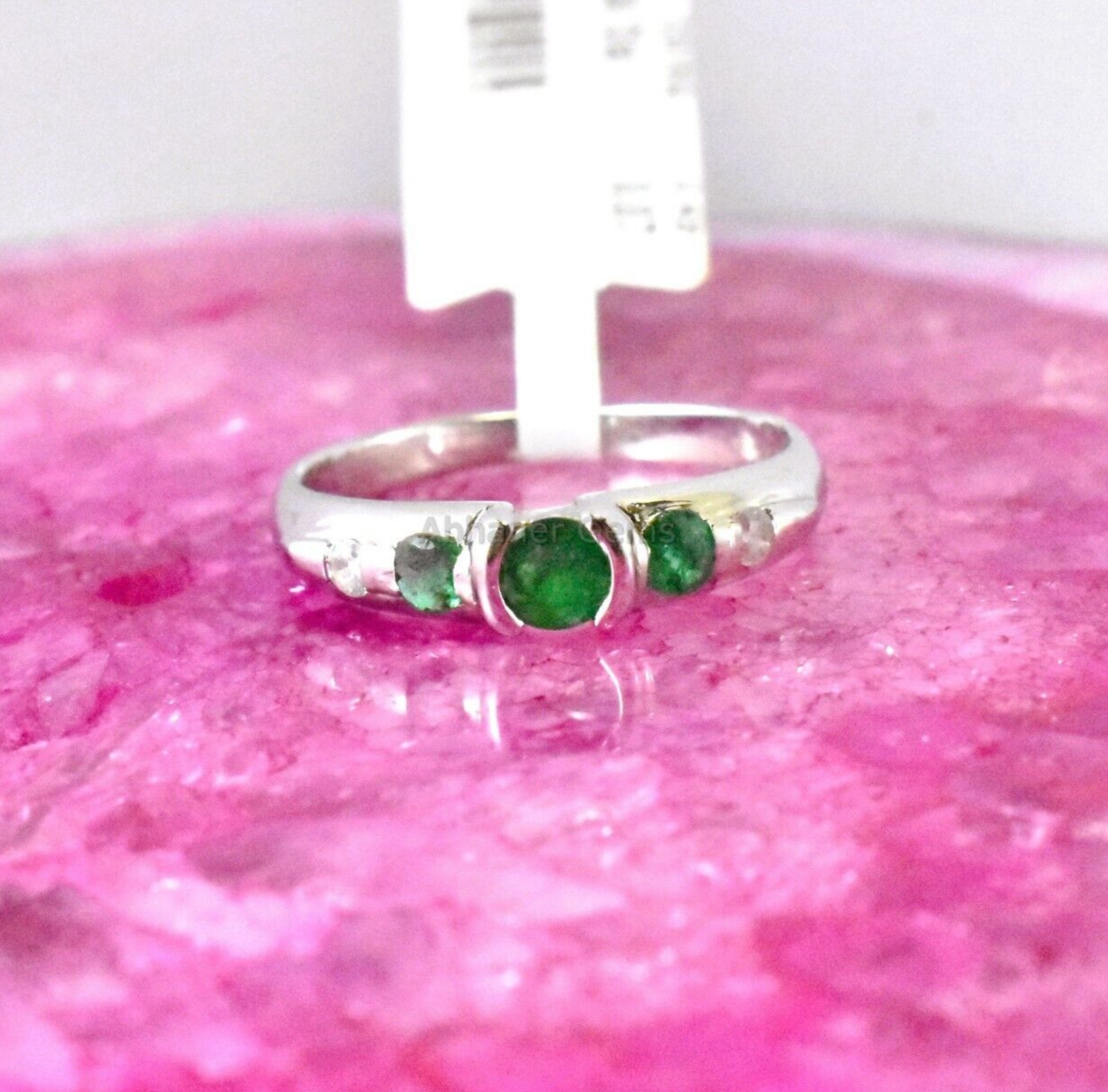 Emerald & Diamond Modern Design Handmade Ring 925 Sterling Silver Vintage Ring