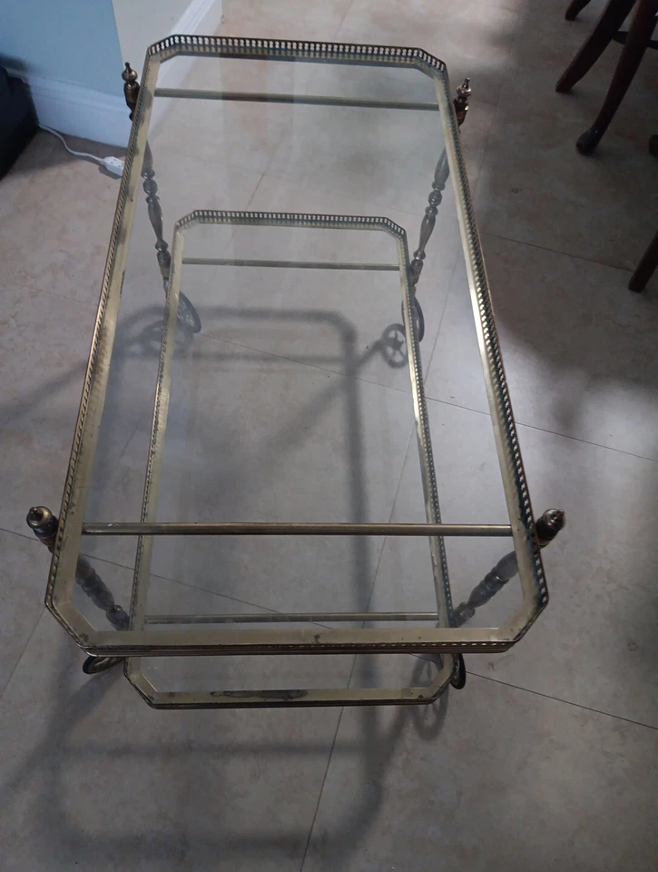 Mesa de carro de barra francesa vintage de latón con ruedas 36x22x17 Foto 2 de 4