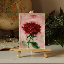 Red Rose Original Oil Painting, Floral Wall Art, Beautiful Home Decor 5x7 inch