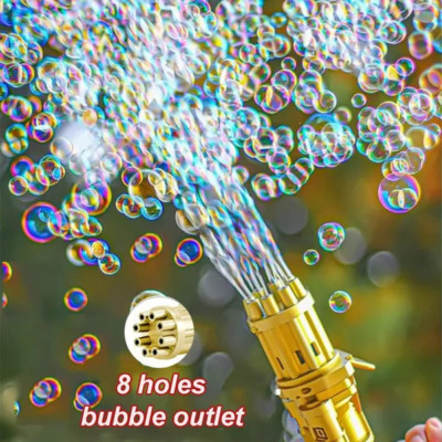 Outdoor Gatling Bubble Machine Bubbler Maker 8 Hole Automatic Toy Gold Gun Gifts