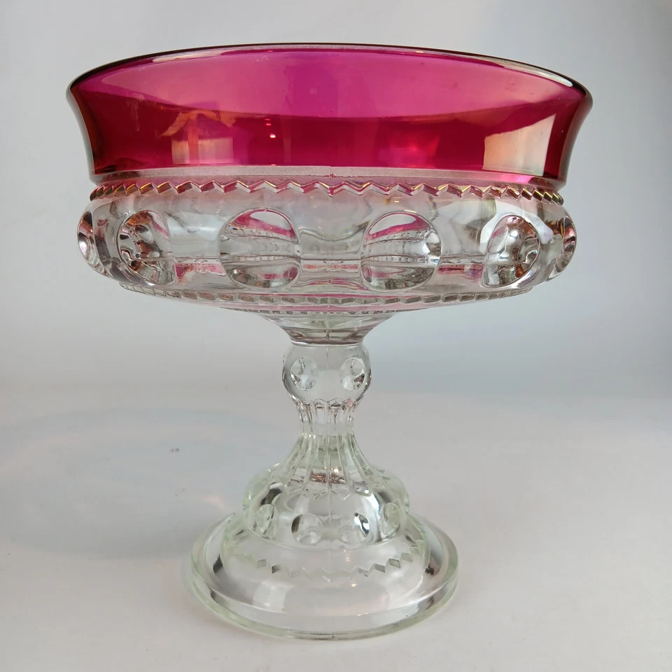 Royal Ruby Red Thumbprint Kings Crown Vintage Glass Pedestal Footed Candy Dish - Image 2 of 4
