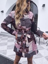 Mixed Print Tie Waist Dress