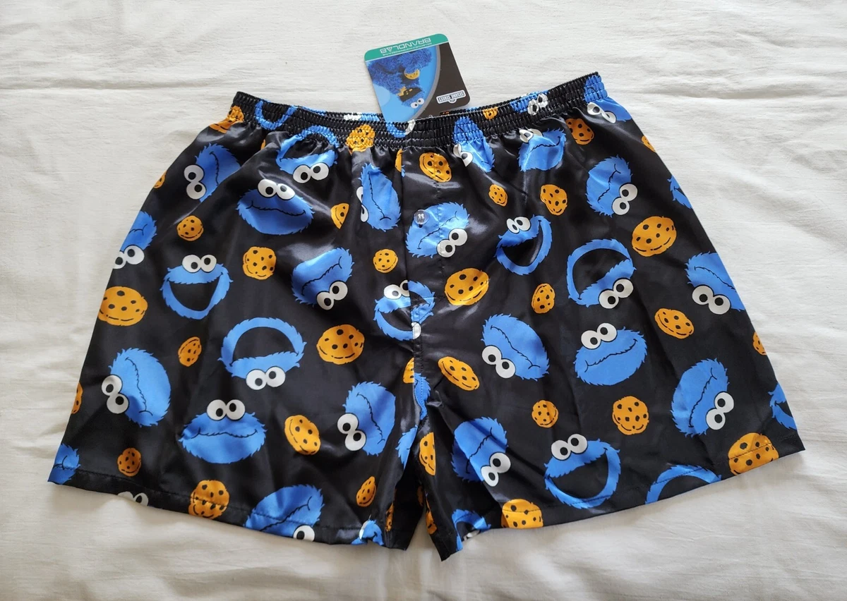 Sesame Street Mens Cookie Monster Black Printed Satin Boxer Shorts Size XL  New