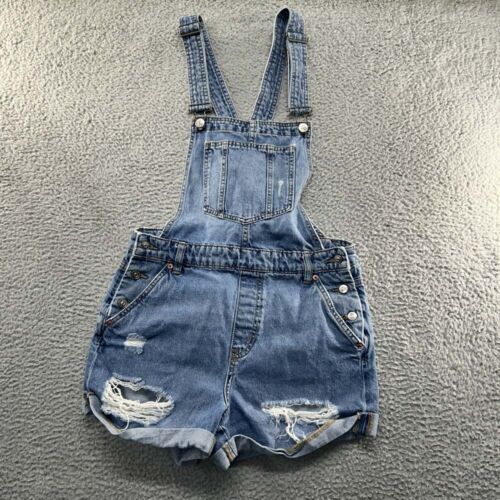 Divided H&M Shortalls Shorts Womens 6 (30X3) Blue Denim Overalls Bibs