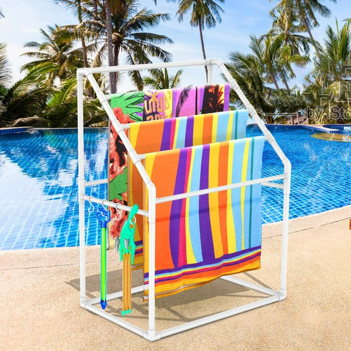 Heavy Duty Vertical Poolside Pipe Towel Rack for Pool Lake RV PVC