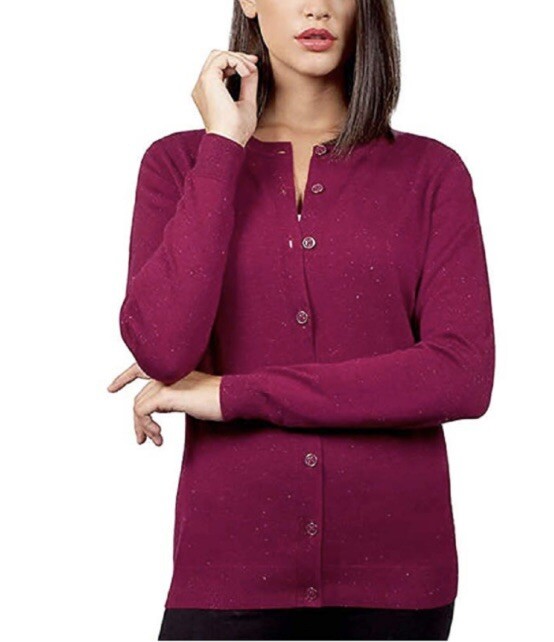 Nicole Miller Womens Metallic Yarn Confetti Cardigan Sweater Pink