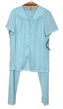 Pajama Set Vanity Fair Azur Mist Aqua Nylon Short Sleeve SIZE M Vintage NWT