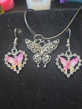 Silver Butterfly Necklace  rhinestone Earrings Set Women Girls 0052
