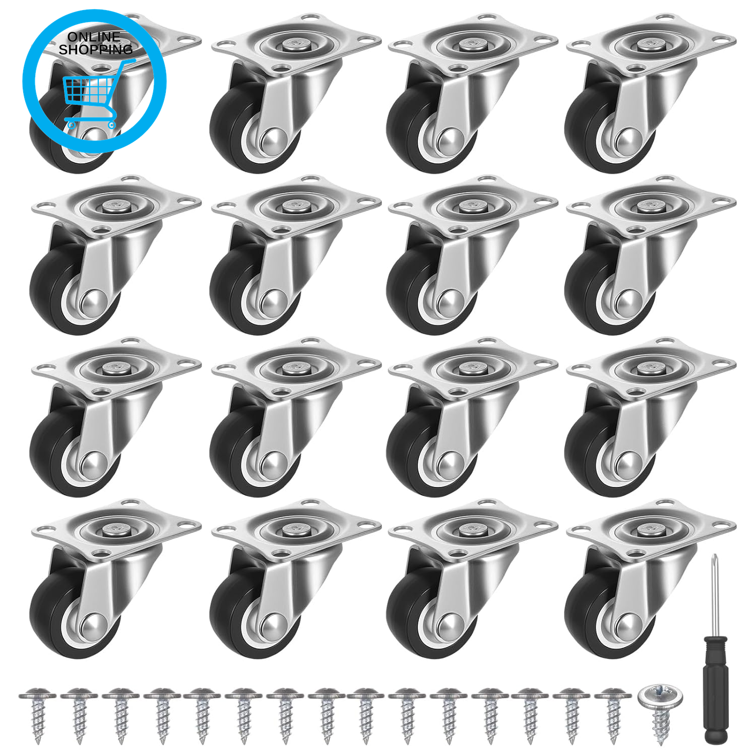 16 Pack Mini Furniture Castor Wheels,25Mm Small Heavy Duty Swivel Castors, 360°