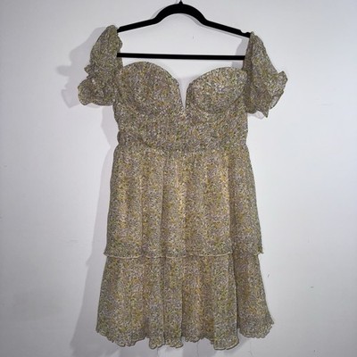 ASTR The Label NWT Yellow Floral Off Shoulder Puff Sleeve Mini Dress M |  eBay