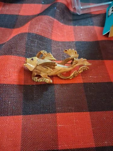 RARE Vintage "BSK" Enamel & Rhinestone Fish Brooch