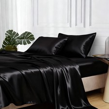 MR HM Satin Bed Sheets, Queen Size Sheets Set, 4 Pcs Silky Bedding Set with Elas