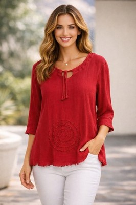 NWT Oh My Gauze! Tunic Dress Sz OS Minimalist Lagenlook Red Ruby Geo Cotton