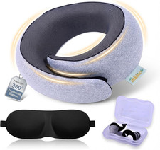 Memory Foam Travel Neck Pillow Set with Sleep Mask Ear Plugs, Ergonomic 360 N