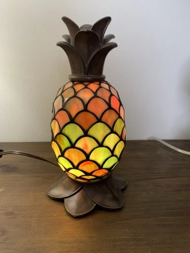 Stained Glass Tiffany Style VTG Pineapple Lamp 11” Tall Multicolor Night Light