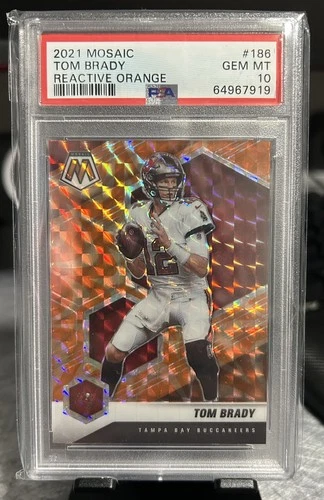 2021 Panini Mosaic - Tom Brady #186 Mosaic Reactive Orange Prizm PSA 10 🔥