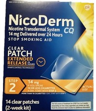 NicoDerm CQ Step 2 Clear Patches, 14mg 14 Count 2 Week Kit Exp 08/24