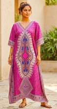 Vibrant Bohemian Dashiki Print Kaftan Maxi Women L-52" Vacation Beach Cover