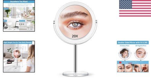 Elegante Espejo de Maquillaje con Lupa de Doble Cara 1X/20X con Rotación de 360° - Imagen 2 de 8