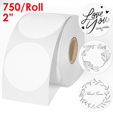 750/Roll 2  Round Thermal Label Blank Stickers Self-Adhesive Name Tag Barcode
