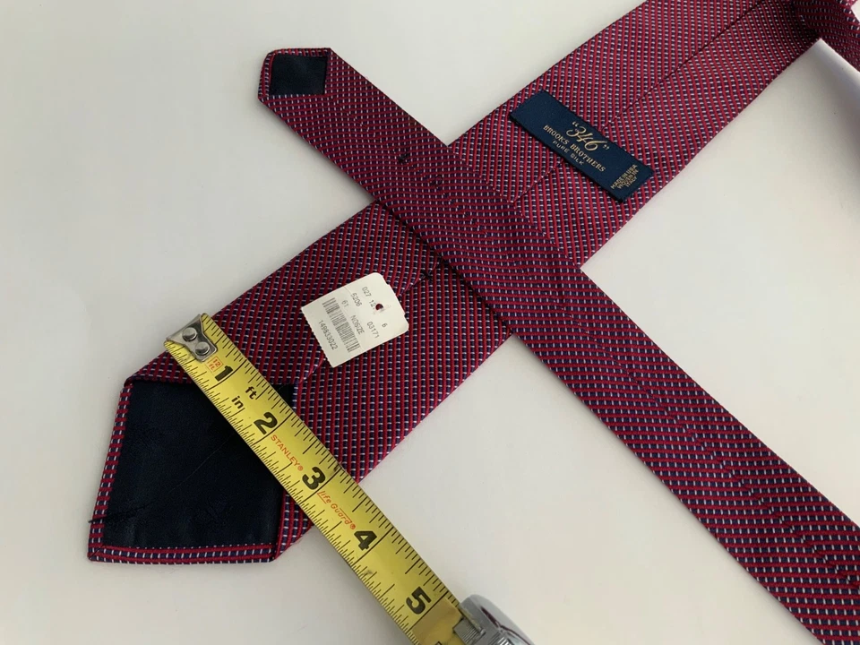 Brooks Brothers 346 Tie Repp Шелковый 3,25 дюйма широкий Красный Белый Geo Dot Сделано в США - Изображение 3 из 4