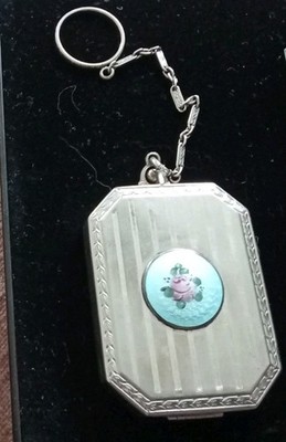 Art Deko Guilloche Finger Chain Dance Compact Pocket Mirror 1922-1940