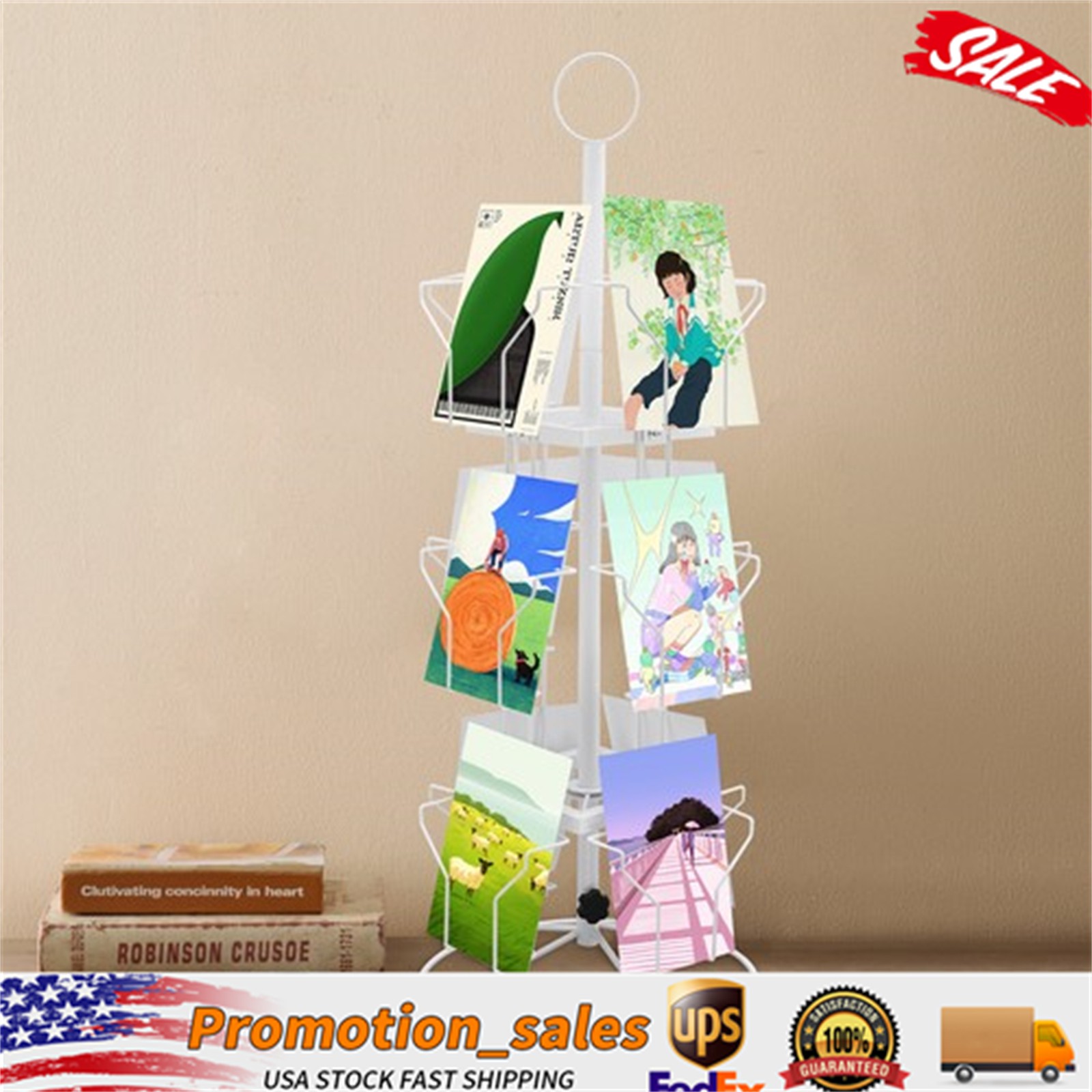 3 Tier Greeting Card Rack Spins 12 Pocket Retail Display Rotating Holder White