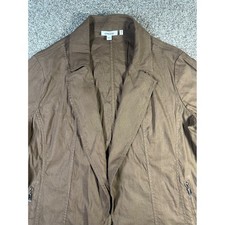 Chicos Brown Linen Blend Open Front Blazer Jacket 3/4 Sleeve Size 2.5 US 14