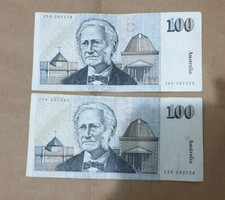 Set of 2 AUSTRALIAN PAPER$100 Johnston/Fraser ZDB 282222 1990 Fraser ZFN 222226