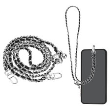 Phone Lanyard, 47" Adjustable Crossbody Phone Silver Chain with Tether Tab Black
