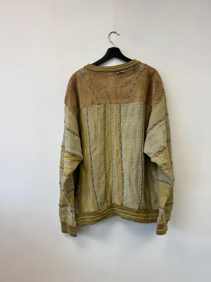 Vintage Saxony Collection Sweater Mens 3X Brown Leather Suede Knit 90s - Image 3 of 4