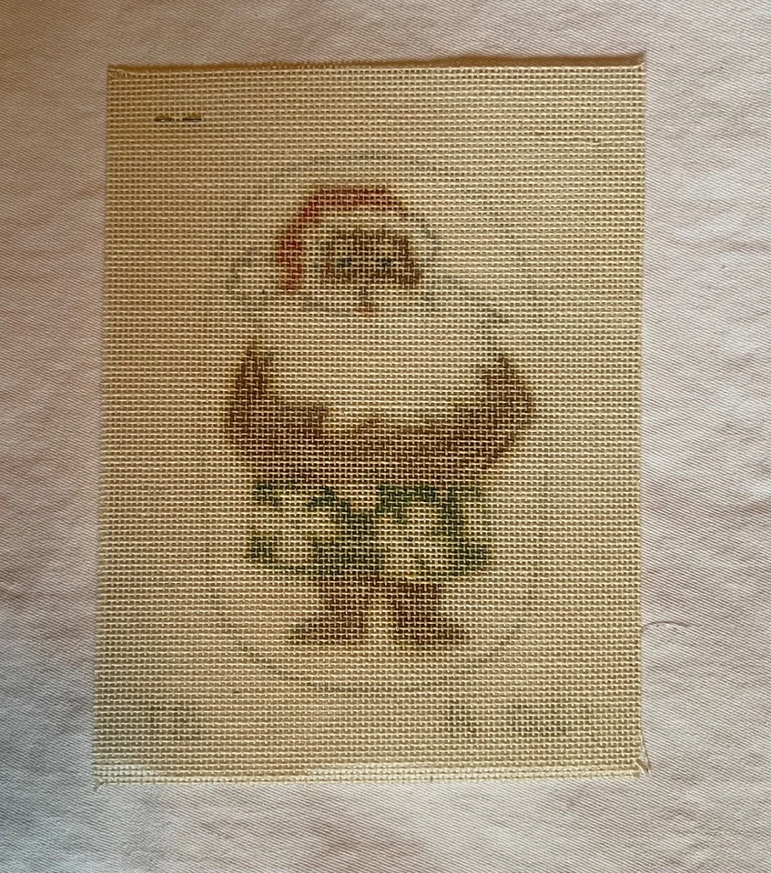 Christmas: Hawaiian style Santa needlepoint Canvas for ornament, Vintage “BT” - Image 3 of 3