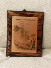 Children Learn What They Live Wall Plaque Inspirational Wood Framed 9.25x7.25