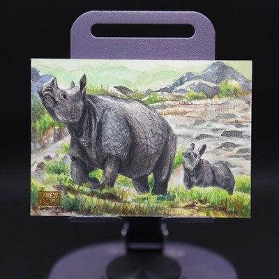 Rhino 2 Explore China 【Watercolor】 1/1 Hand Drawn Sketch Card By Momo