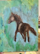 Original Expressive Abstract Art 24 By 18 Acrylic Painting - Horse 