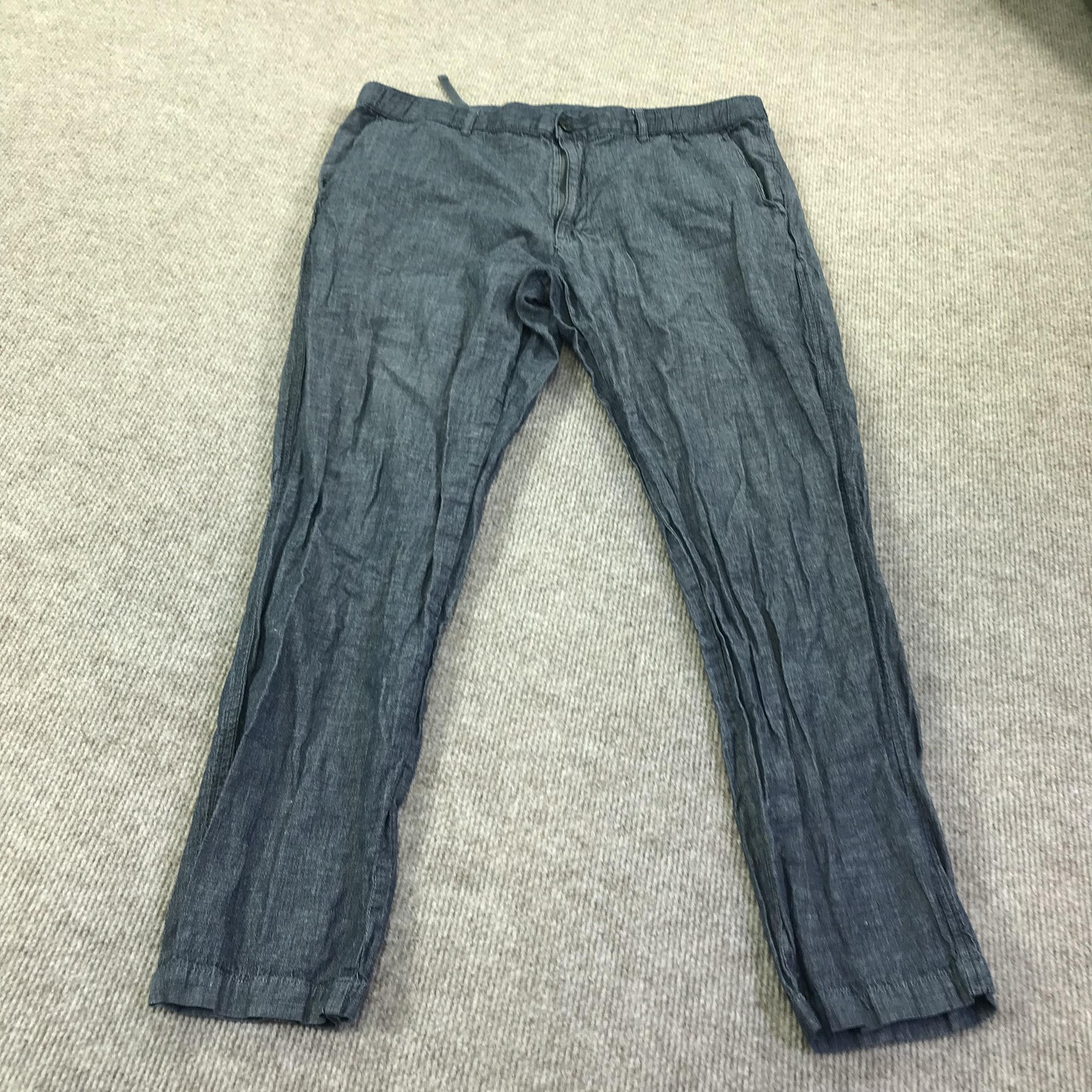 Uniqlo Pants Mens 37x28 Blue Linen Cotton Chambray Chino Straight Leg Casual