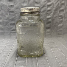 Hoosier Square Ribbed Clear Glass Jar With Diamond Pattern & Presto Lid 7" Tall