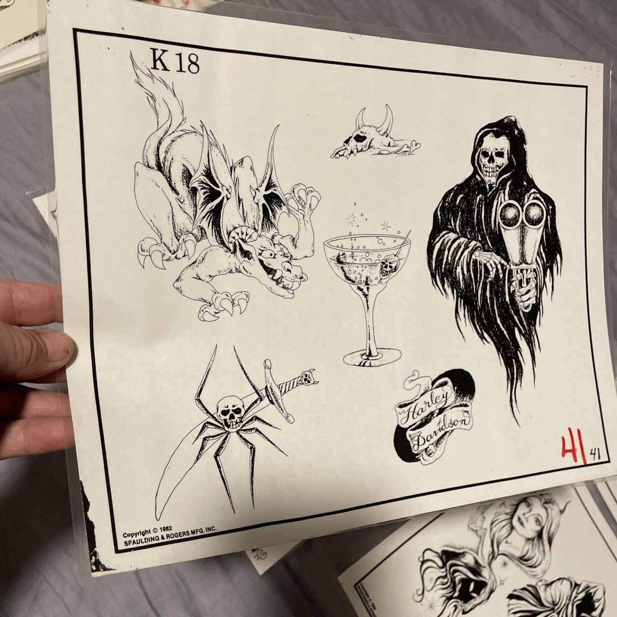 Vintage Shop Used Spaulding And Rogers 1982 Tattoo Flash 4 Sheet