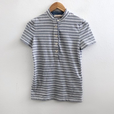 TORY BURCH Lidia Ruffle Trim Short Sleeve Striped Polo Size XS