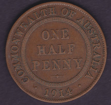 Australian Rare 1914 L Halfpenny George V  LOW MINTAGE COIN (HF105.4)